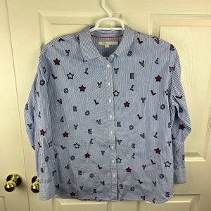 Boden Maria Lovely Striped Button Front Shirt Blue White Size 8